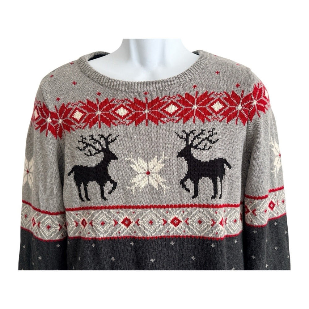 Chaps Women Sweater M Gray Fair Isle Reindeer Graphics Ski Cotton Soft Stretchy - Picture 4 of 8